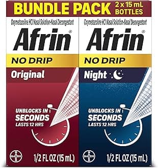 Afrin No Drip Original + Night Nasal Mist Bundle Pack, Non-Drowsy, Fast-Acting Decongestant for Nasal Congestion and Sinus Pressure Relief, Adults and Children 6 and Older, .5 fl oz (Pack of 2)