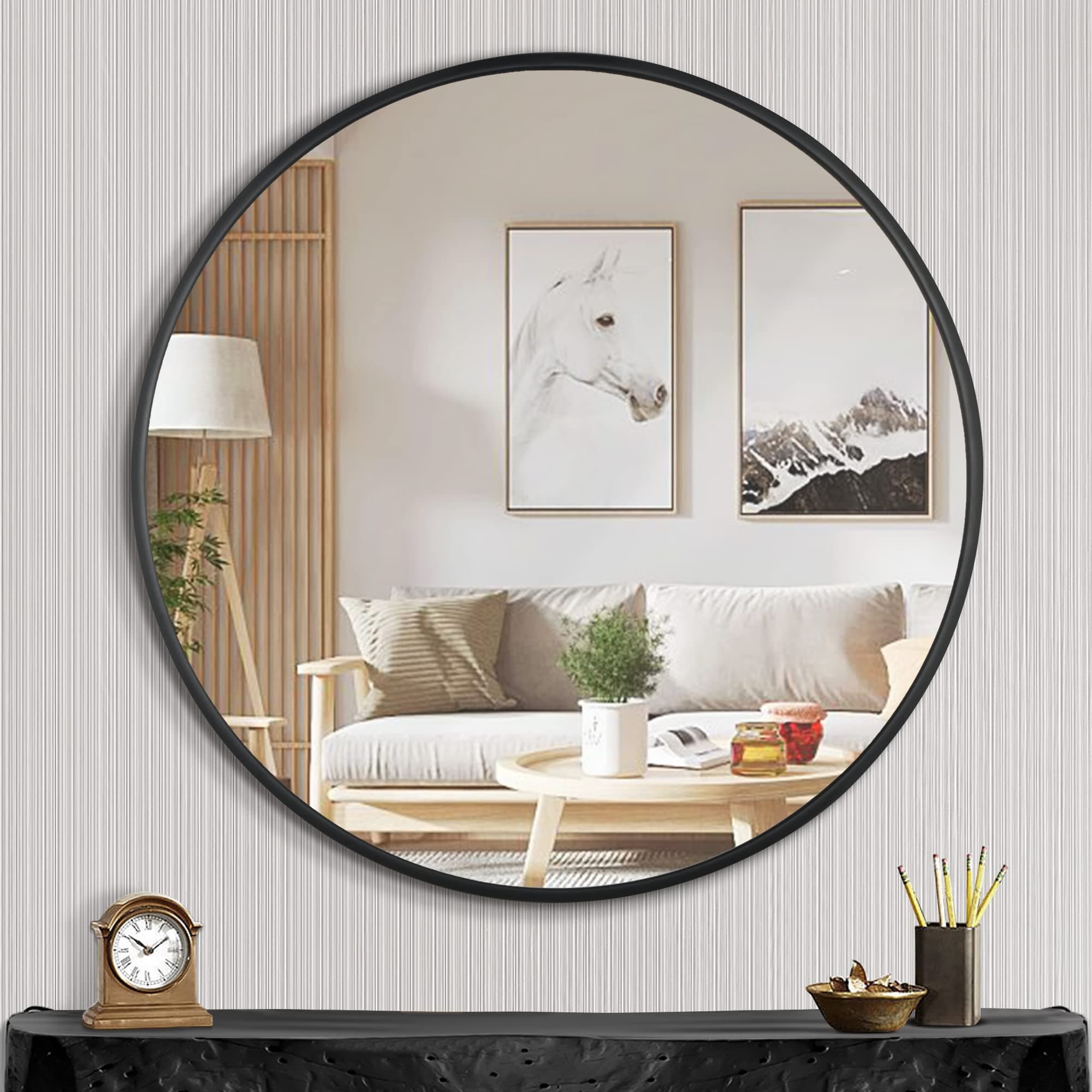 1st ownedRound Wall Mirror Black 16 Inch -Circular Metal Framed Wall Mounted Mirror, Hanging Round Wall Mirror Modern Decorative for Entryway，Bathroom, Living Room, Bedroom
