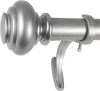 Decopolitan 1-Inch Urn Single Window Treatment Curtain Rod Set, Extendable 36 to 72-Inch, Antique Silver