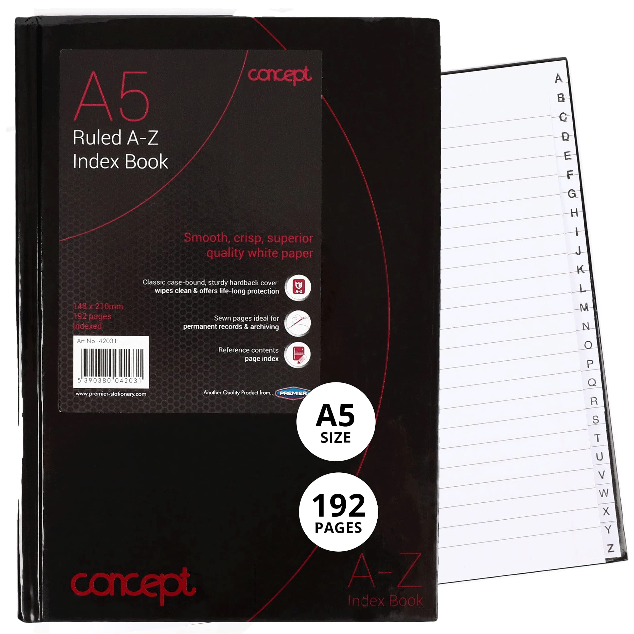 C3242031 A5 Concept 192 Page A-Z Index Hardback Notebook