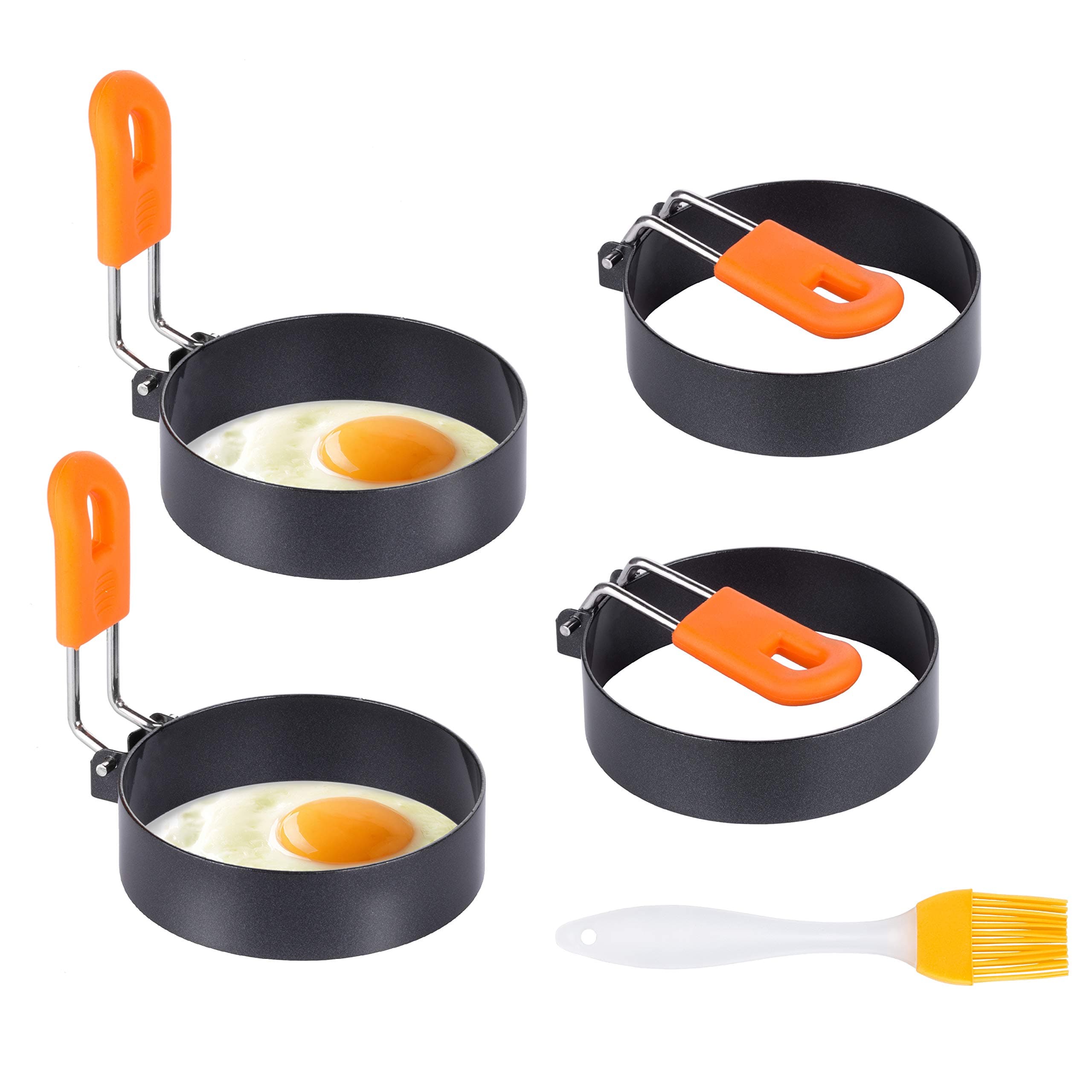 Egg Rings, Kmeivol 4 Pack Nonstick Egg Ring for Frying Eggs and English Muffin, Stainless Steel Round Egg Mold with Anti-scald Handle, Egg Poachers for Camping Indoor Breakfast Sandwich Burger