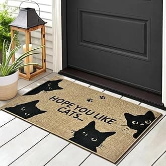 Black Cat Welcome Doormat Outdoor Funny Cat Entryway Rug Cute Animal Carpet Mat Modern Inside Outside Non-Slip Doormat Indoor Washable Floor Mat for Patio Hallway Home Decor