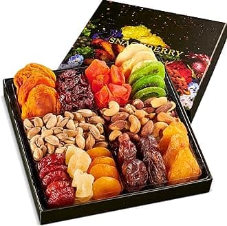 Dried Fruit & Nuts Gift Basket Arrangement Platter, Gourmet Food Snack Box, Gift Basket, Birthday Care Package, Healthy Kosher - Her Him - 12 Snackberry Assortment (Single)