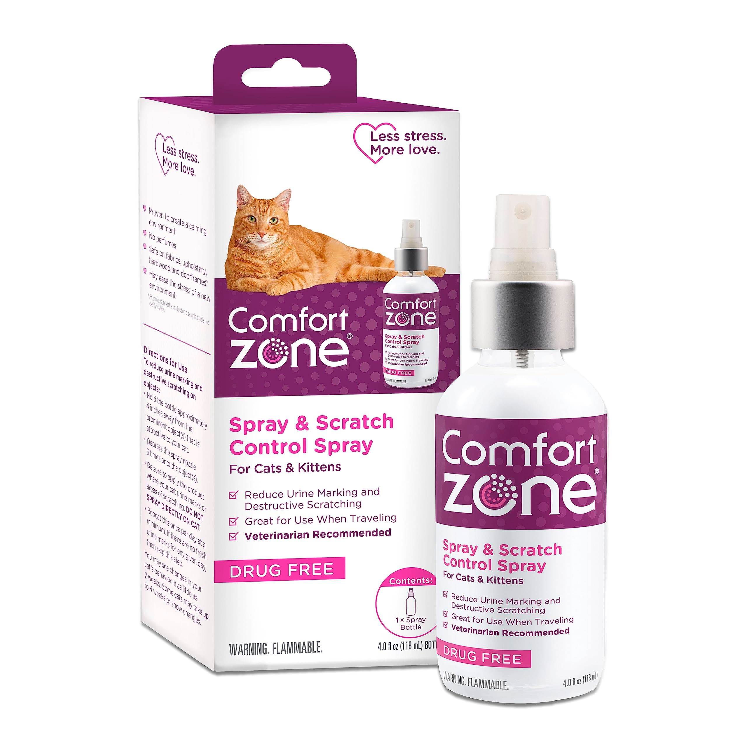 Comfort Zone Cat Calming Pheromone Spray: Value Size (4 oz); Proven to Reduce Destructive Scratching, Urine Marking, and Stress