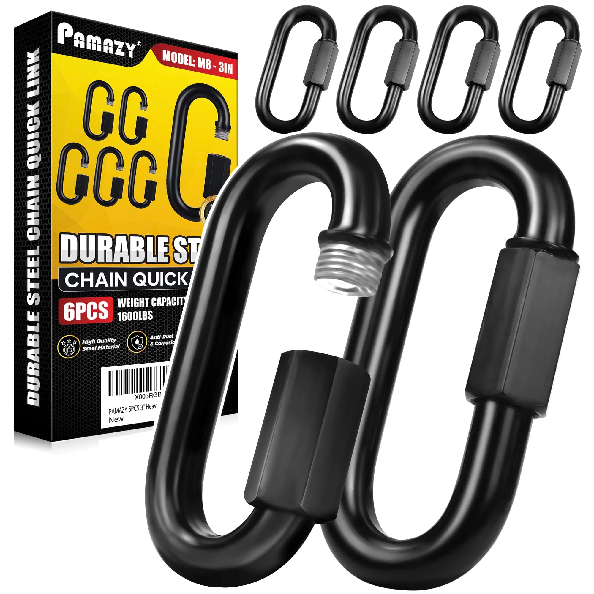 6PCS 3” Heavy Duty Chain Quick Links, 1600 LBS Weight Capacity, Durable, Anti-Rust, High Strength Chain Connector, Carabiner for Big Chain Connecting, Hammock Hanging, Hiking, Camping
