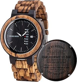 BOBO BIRD Week and Date Multi-Functional Display Men's Zebra Wooden Quartz Watch Lightweight Handmade Casual Wristwatches with Gift Box