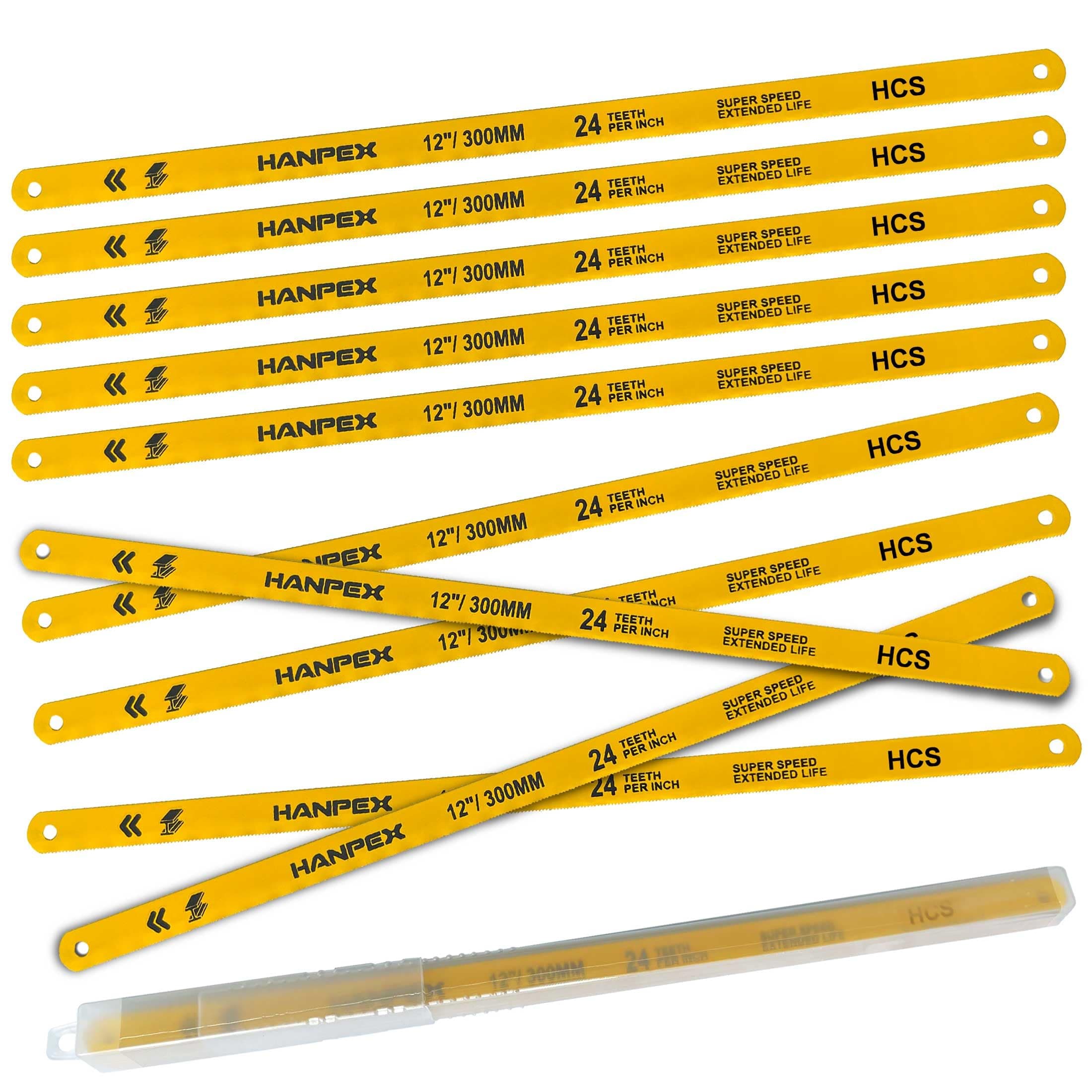 Hacksaw Replacement Blades (10 Pack) High Speed 24 TPI - 12" Length Hack Saw Blade - High Carbon Steel (HCS) Cutting Blades