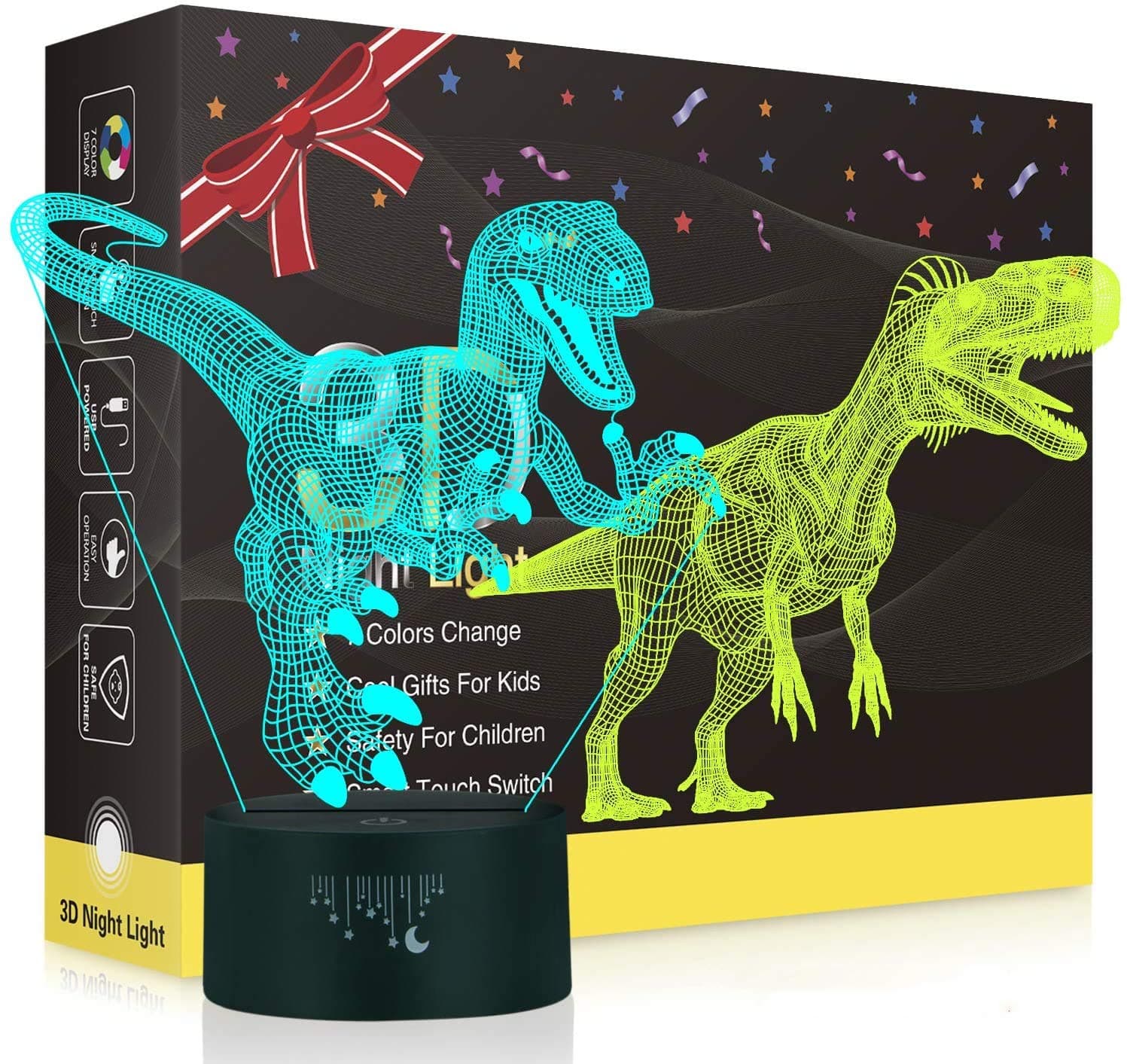 Dinosaur 3D Night Light for Kids, Besrina 3D Lamp 2 Dinosaur Toys Decor Desk lamp for Kids Room, USB Touch Illusion Lamp Birthday Xmas Gifts