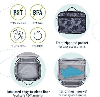 Wildkin Kids Insulated Lunch Box – Durable and Reusable for School & Travel - Black Camo