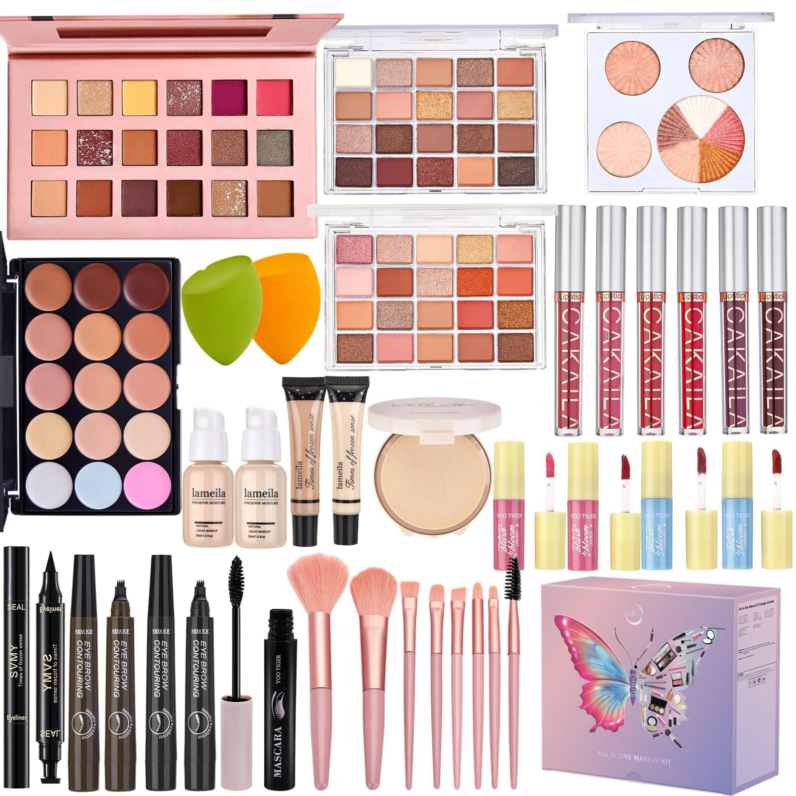 All in One Makeup Kit, Make Up Gift Set for Women, Makeup Kit for Women Full Kit, Includes Foundation Face Primer Eyeshadow Concealer Liquid Blush Lipgloss Eyeliner Mascara Cosmetic Brushes Set