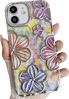mobistyle Designed for iPhone 12/12 Pro Cover| Electroplating Bling Colourful Floral 3D TPU Camera Protection Back Cover Case for Women Girls (Silver)