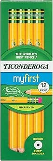 Ticonderoga My First Wood-Cased Pencils, Pre-Sharpened, 2 HB, Yellow, 12 Count