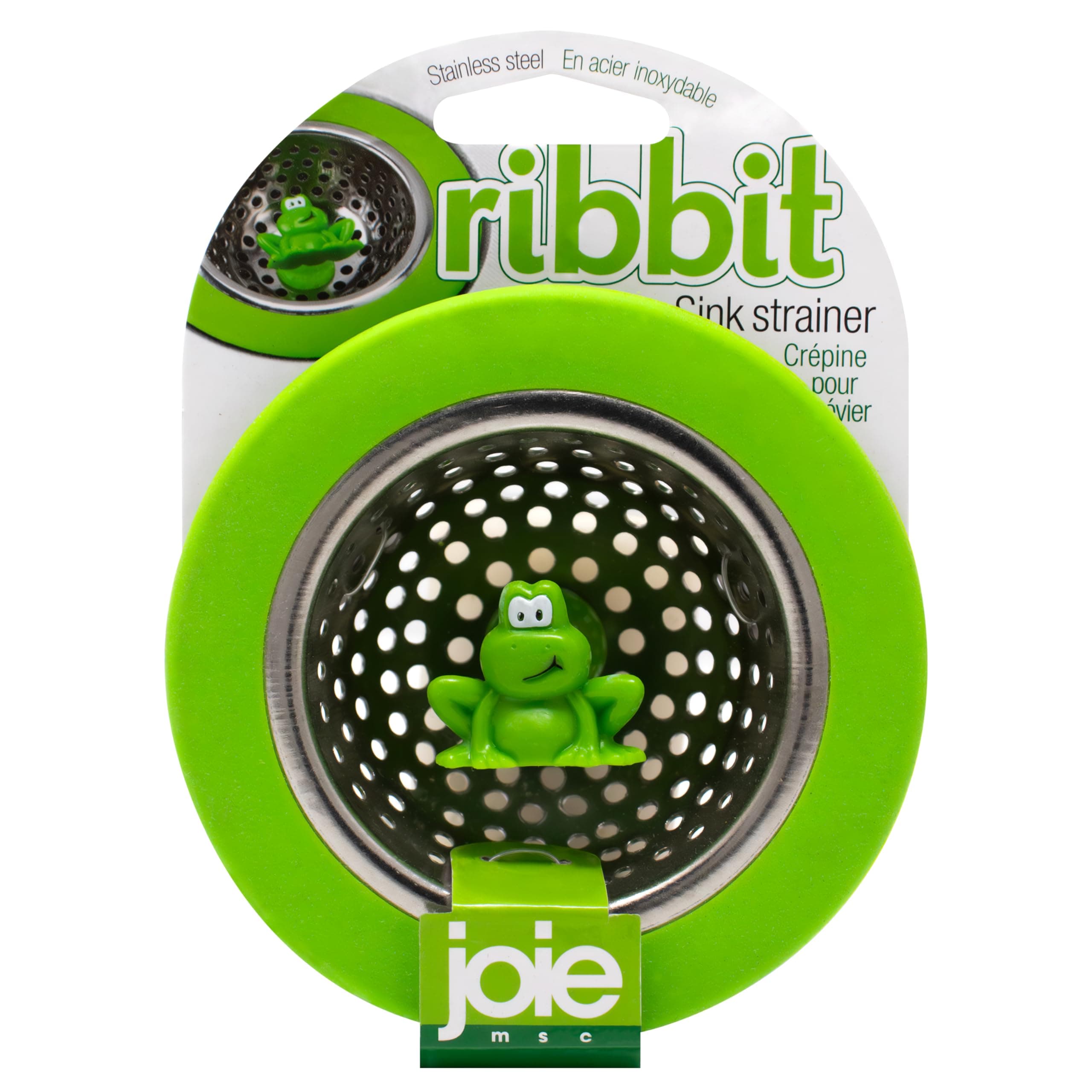 Ribbit Kitchen Sink Strainer Basket, Fits All Standard Sinks, Stainless Steel, Cute Garbage Disposal Drain Cover, 4.5-Inch, Green Frog