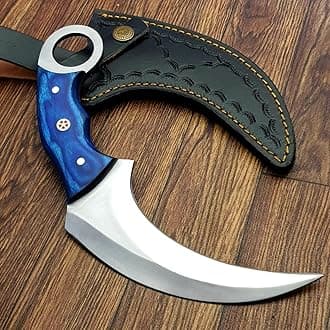 Karambit Knife - Fixed Blade with Sheath - Claw Knife wood Handle Sharp Blade - Camping Knives - Karambits for Men and Women - Best for Hiking Survival Hunting Fishing (Blue Karam)