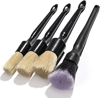 Car Detailing Brush Soft Boars Hair, 4PCS Auto Detail Dust Brushes, Perfect for Washing Dusting Automotive Interior Upholstery Interior Emblems, Air Vent, Vehicle Seat, Cleaning Exterior Grille Wheel