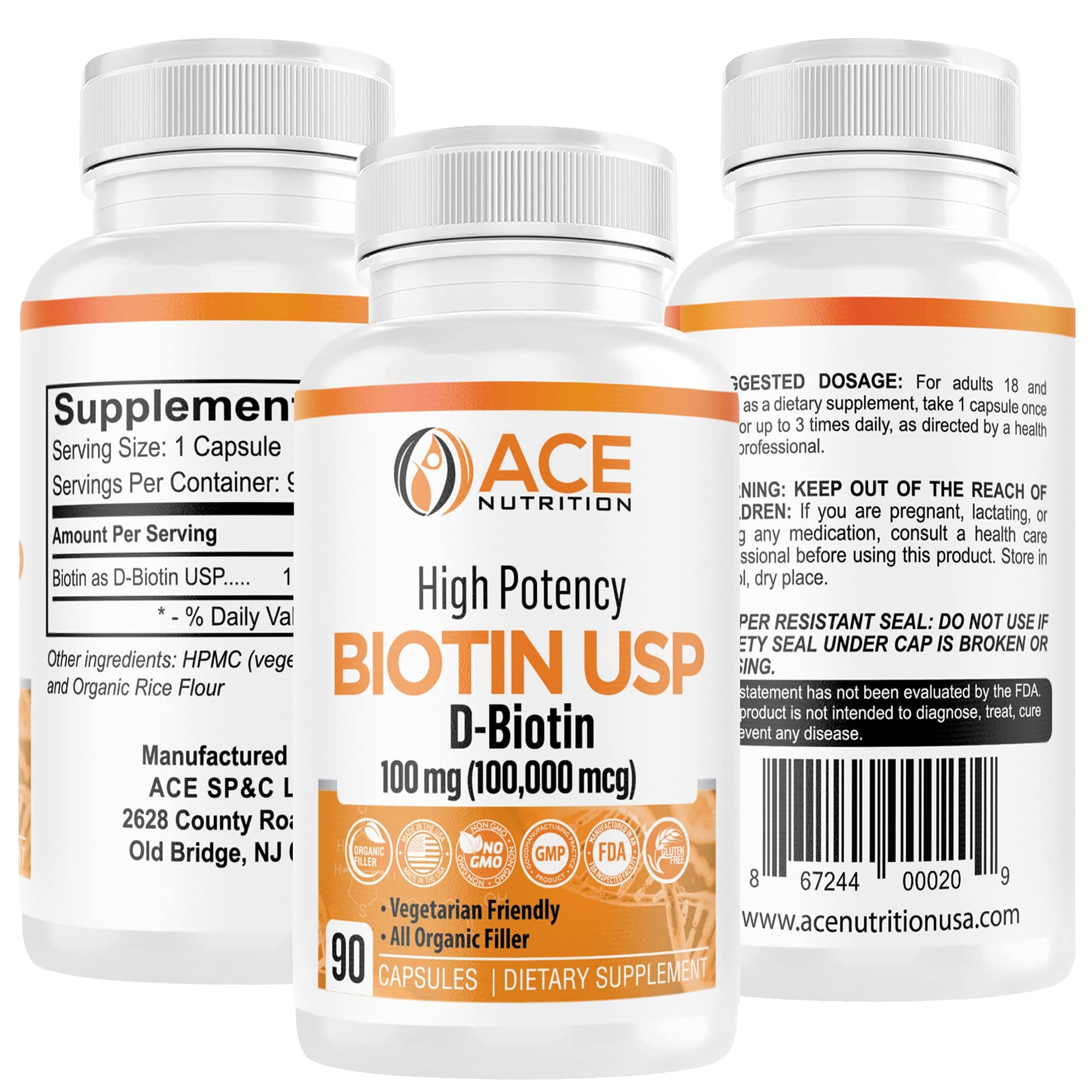 High Potency Biotin USP (D-Biotin) 100mg (100,000mcg) (3)