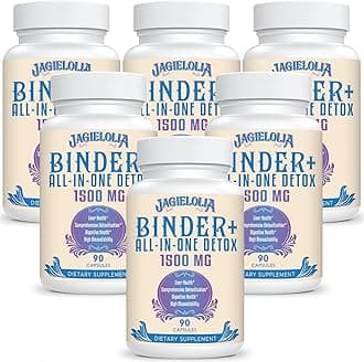 All-In-One Detox Binder Supplement 1500 MG - High Bioavailability, Liver Gut Detox Cleanse with Activated Charcoal, Zeolite & Bentonite Clay for Toxins, Liver, Digestive, 540 Vegan Capsules
