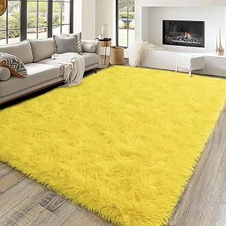 Super Fluffy Area Rug for Bedroom, Modern Shag Yellow Area Rugs, Soft Plush Small Carpet for Kids,Girls Boys and Teens Decorations for Living Room Dorm Nursery Classroom, 5x7 Feet
