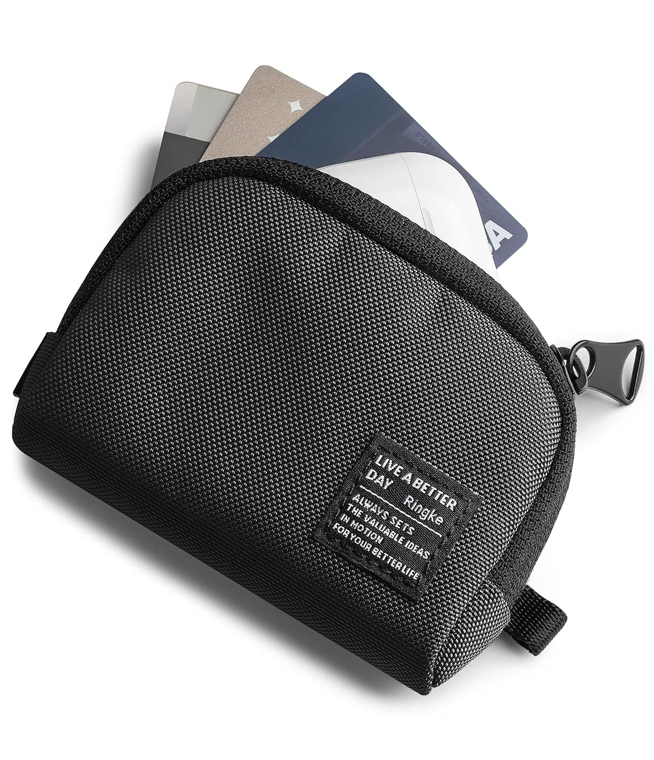 Mini Pouch [Half-Pocket] Nylon Carrying Pouch Small Bag - Black