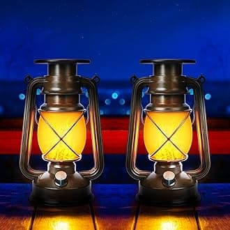 Toodour 2 Pack Hanging Solar Lantern Outdoor - Solar Vintage Lantern with Flickering Flame, 2 Modes Waterproof Solar Hanging Lights for Camping, Patio, Deck, Yard, Path, Outdoor Halloween Decorations