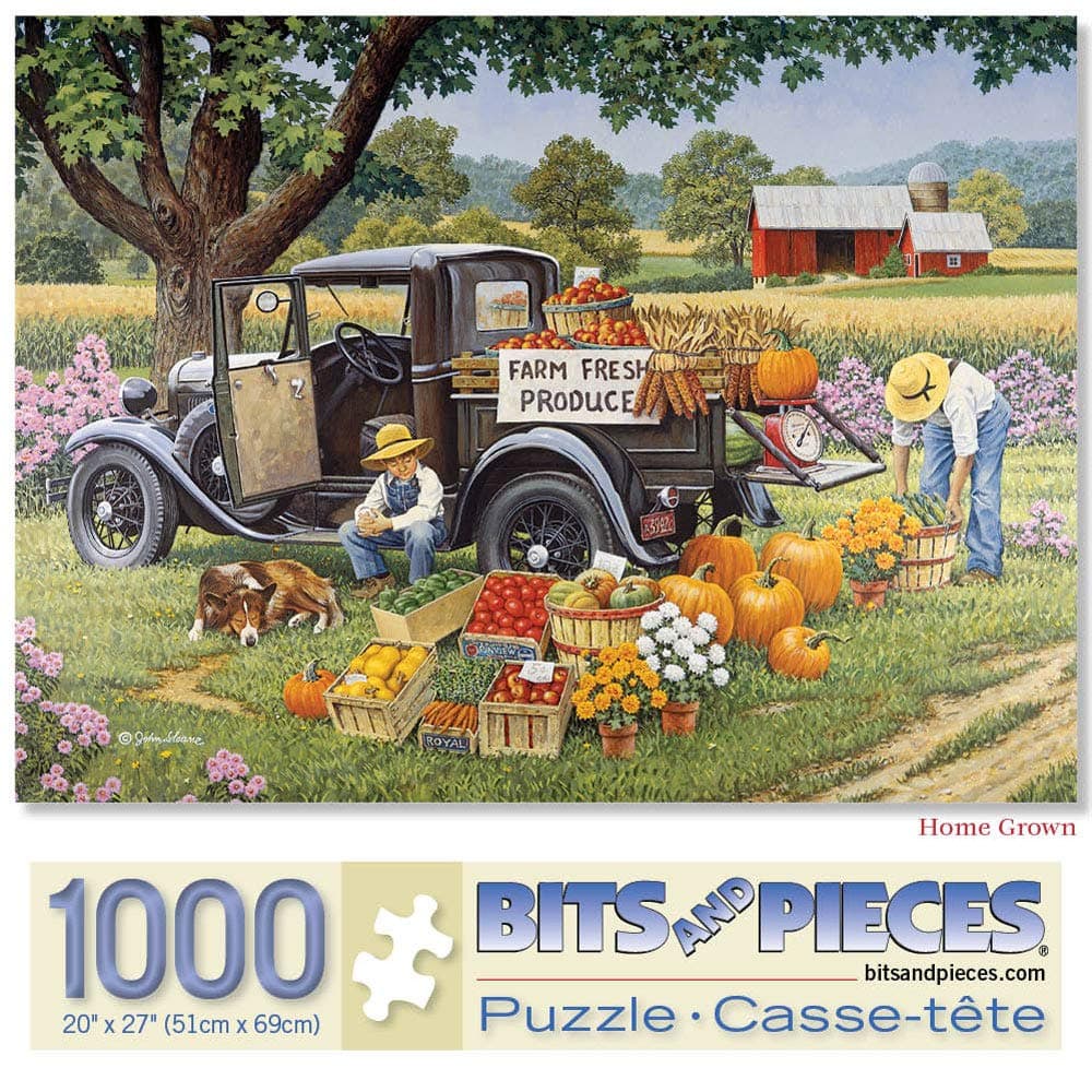 Bits and Pieces – Fall on The Farm Jigsaw Puzzle for Adults by John Sloane – Charming Country Autumn Scene, Artistic Puzzle with Unique Random Cut Pieces (1000 Piece Puzzle 20" x 27")