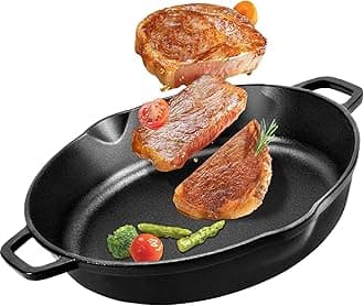 GGC Cast Iron Skillet Pan with Double Handles for Stove Tops, Oven, Grill, Smoker, Induction or Campfire, 12" Camping Skillet Pan for Indoor and Outdoor Cooking
