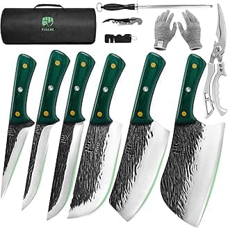 FULLHI Butcher Knife Set with Kitchen Shears, Hand Forged Chef Boning Knife With Scissors High Carbon Steel For Kitchen, Camping, BBQ
