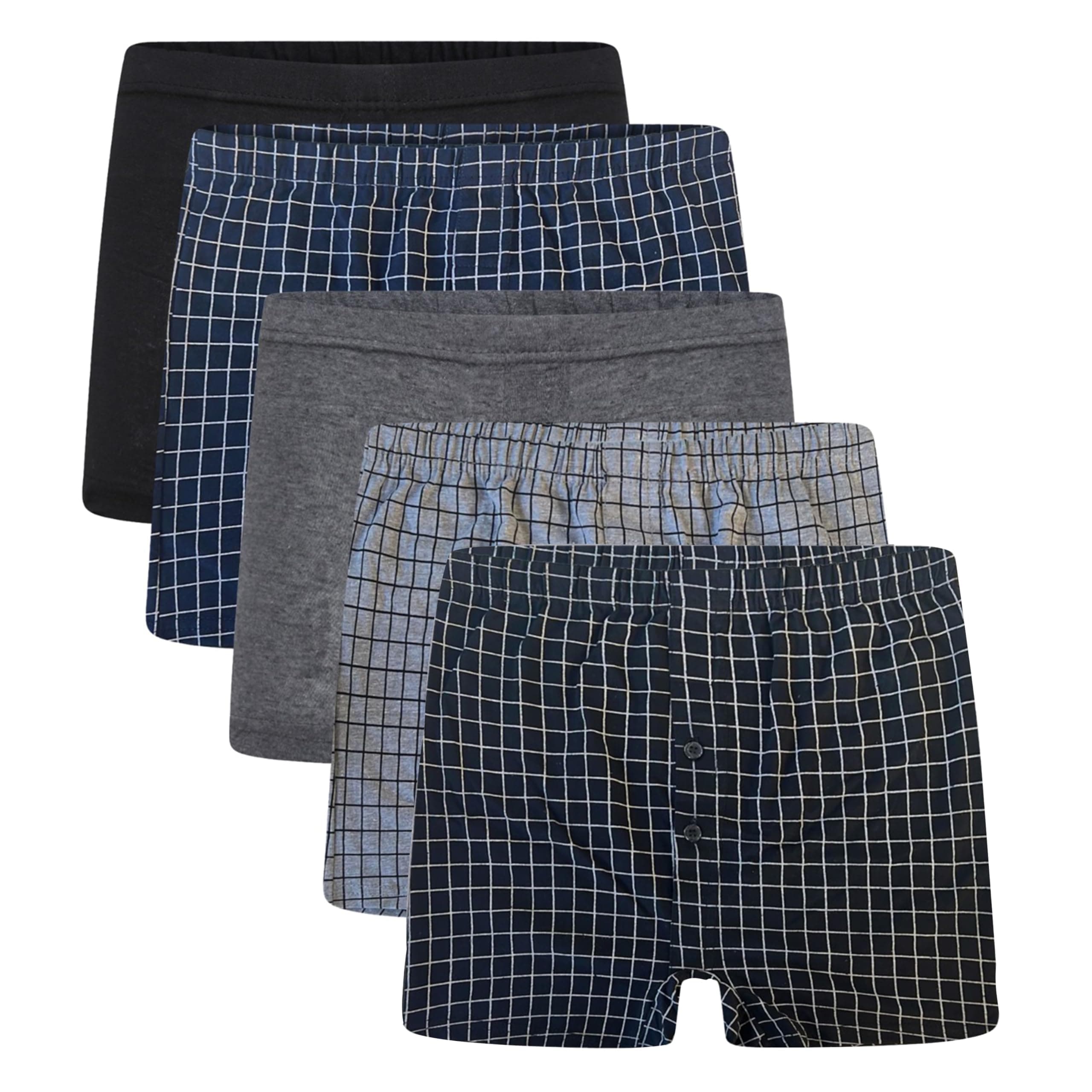 Sock Stack Pack Of 5 Mens Jersey Boxer Shorts Cotton Rich Classic Fit Plus Size Breathable Button Fly Design Men Boxers Underwear Elastic Waistband