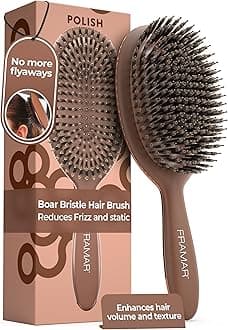 FRAMAR Soft Boar Bristle Hair Brush For Women – Boars Hair Brush For Women, Boar Brush For Fine Hair, Hairbrush For Fine Hair, Soft Bristle Brush For Slick Back, Volume and Shine - Chocolate