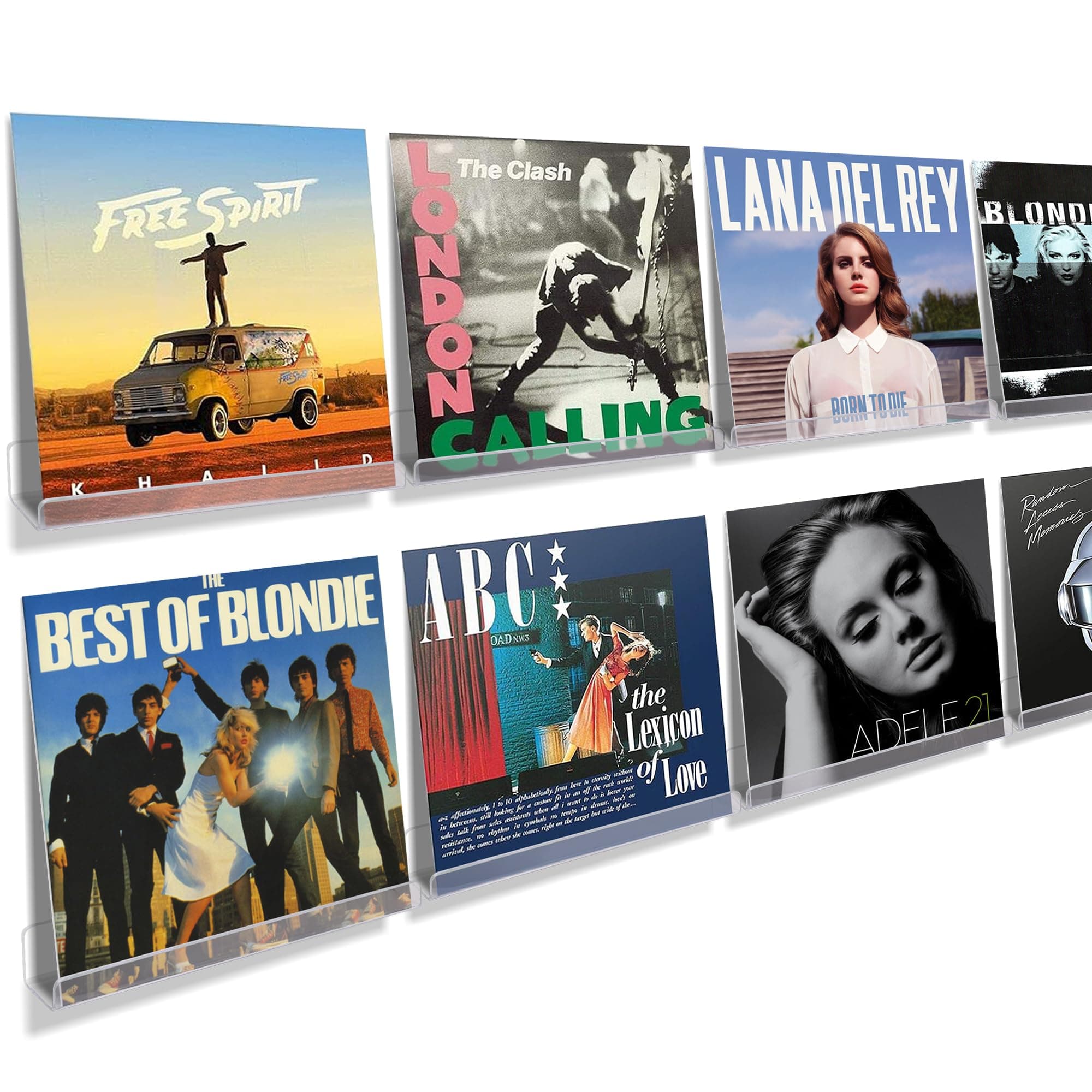 upsimples 8 Pack Vinyl Record Wall Mount Shelves, 12" Vinyl Holder for Album Record Storage & Display, Clear Acrylic Floating Shelves for Wall Decor, Kids Bookshelf, Magazine Rack, Picture Ledge | Vinyl Holder, Album Record Storage, Display, Wall Decor, Kids Bookshelf, Magazine Rack