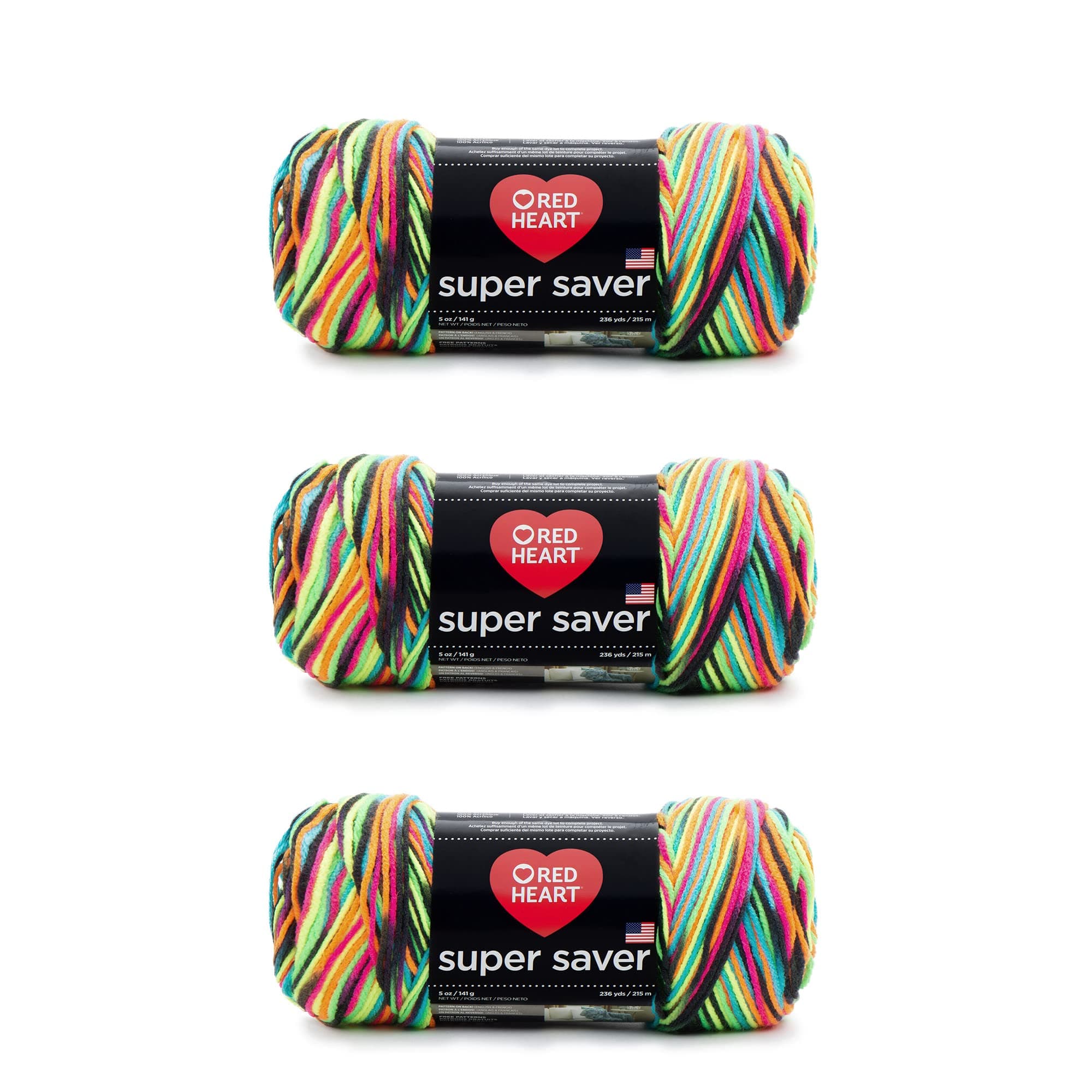 Red Heart Super Saver Yarn, 3 Pack, Blacklight 3 Count
