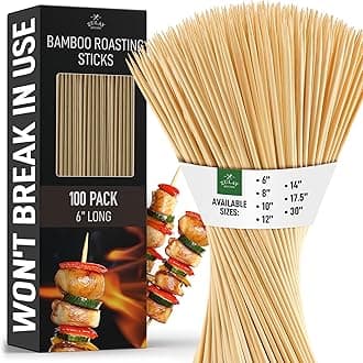 Zulay Kitchen 100-Pack Natural Bamboo Skewers – 6" Durable 4mm Roasting Sticks for BBQ, Grilling, Kabobs, Chocolate Fountain, Fruits & Crafts