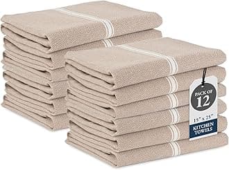LANE LINEN Kitchen Towels Set - 100% Pure Cotton Dish Towels for Kitchen, Super Absorbent Kitchen Hand Towel, Tea Towels, Soft & Durable Dish Cloths, Pack of 12 – 15”x25”, Beige