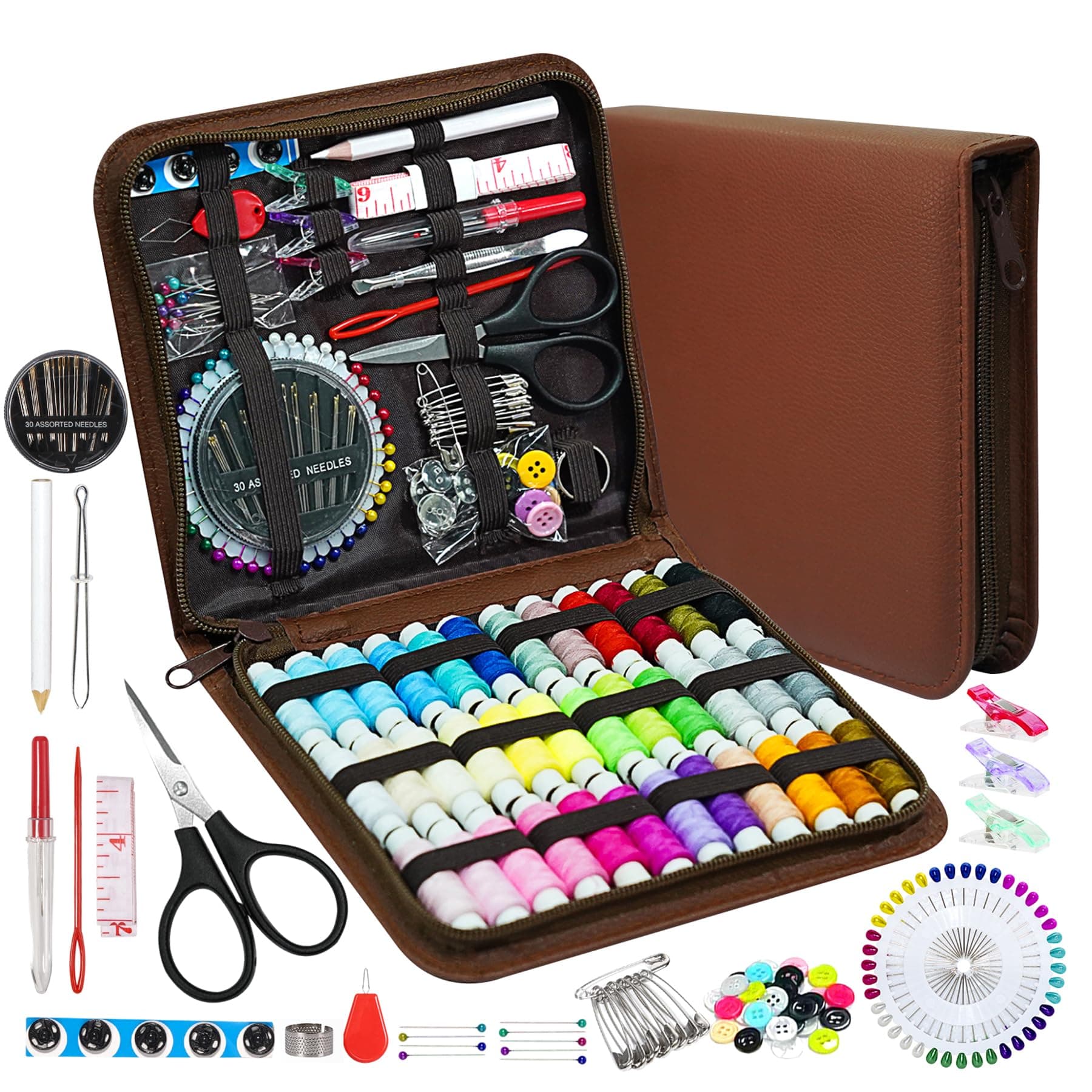 JUNING Sewing Kit with Case 168pcs Portable Sewing Accessories and Supplies for Home Traveler, Adults, Beginner, Emergency, Contains Thread, Scissors, Needles, Measuring Tape