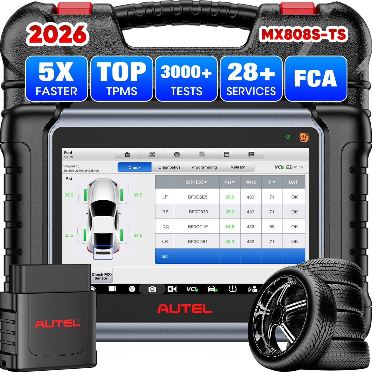 MaxiCheck MX808S-TS Scanner: 2026 Same as MX900-TS TS900, US Ver. of MaxiCOM MK808S-TS MK808Z-TS Upgrade of MK808S MK808Z, Top TPMS Programming Tool, 3000+ Active Test, 28+ Service, 11 OS, FCA
