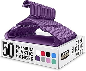 Utopia Home Plastic Hangers 50 Pack - Perfect Space Saving Clothes Hanger - Durable and Strong - Perfect Closet Organizers with Shoulder Grooves (Purple)