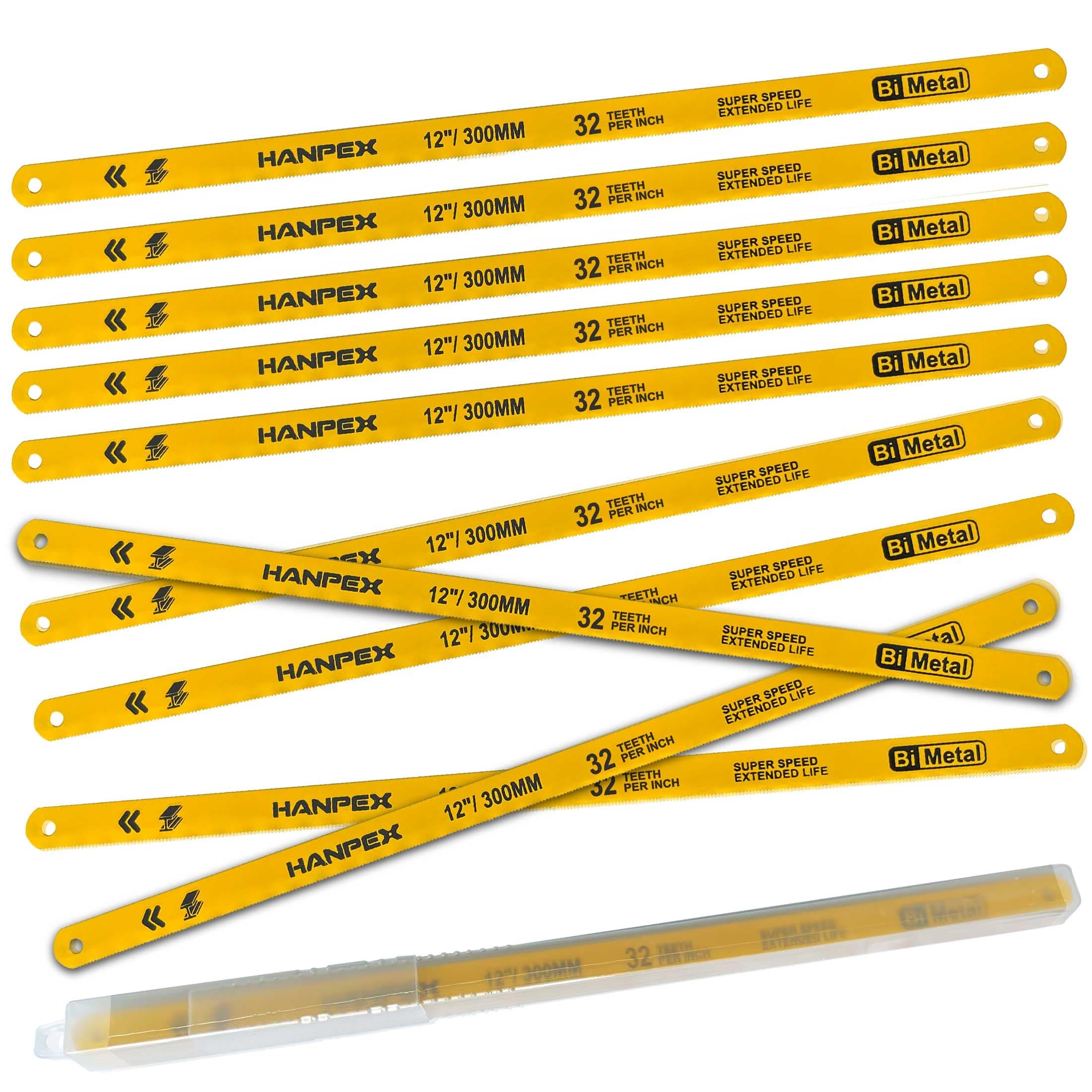 Hacksaw Replacement Blades (10 Pack) High Speed 32 TPI - 12" Length Hack Saw Blade - Bi-Metal HSS Cutting Blades