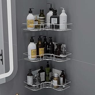 Self Adhesive Stainless Steel Bathroom Shelf for Wall/No Drill Corner Shelves for Bathroom Organiser/Wall Mounted Shelves Without Drill/Corner Shelf & Rack for Kitchen-(Chrome, Pack of 3)