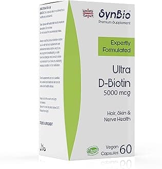 Premium - Ultra D-Biotin 5000mcg Capsules | Vitamin B7 | Vegan | Vital Nutrient for Healthy Hair and Skin for Women & Men | Support Energy Yielding Metabolism | Made in the UK