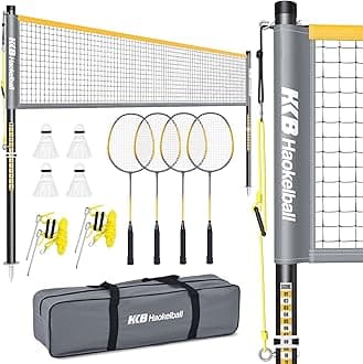Outdoor Badminton Net Set with Anti-Sag Winch System - 20ft Badminton Net, 4 Rackets, 3 Shuttlecocks & Carry Bag, Badminton Set for Backyard, Grass, Beach, Holiday Games