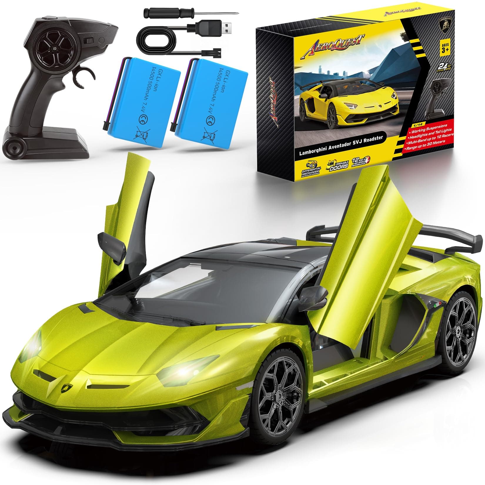 Lamborghini Remote Control Car, Officially Licensed 1:14 Lambo RC Car for Boys Girls Birthday Gift, Green Toys for 3 4 5 Years Old