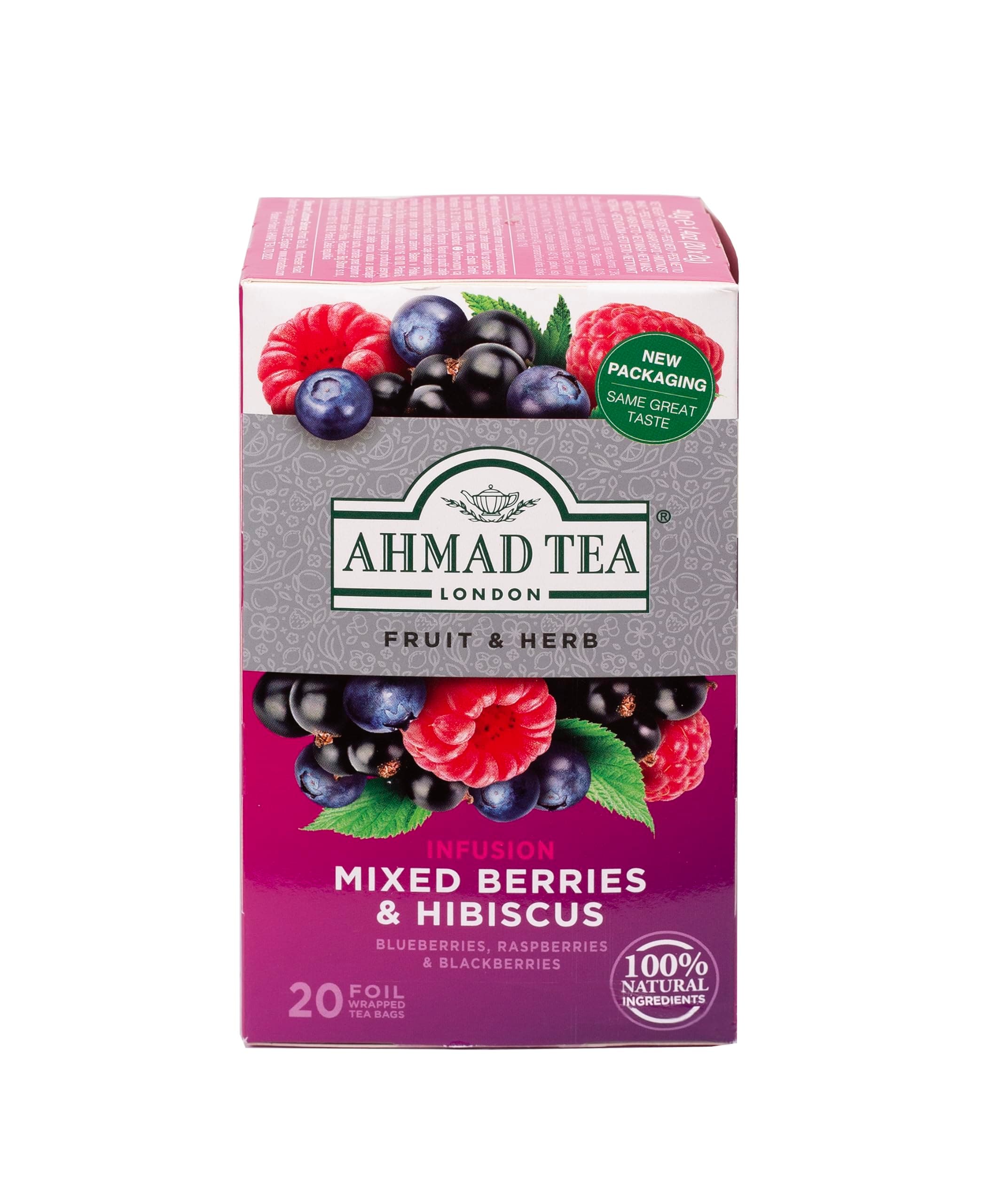 Ahmad Tea Herbal Tea, Mixed Berries & Hibiscus Teabags, 20 ct (Pack of 1) - Decaffeinated & Sugar-Free