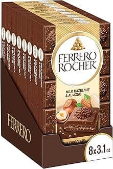 Ferrero Rocher Premium Chocolate Bar, Milk Chocolate Hazelnut and Almond, Easter Chocolate, Great for Gifting, 8 Pack, ​3.1 oz Each
