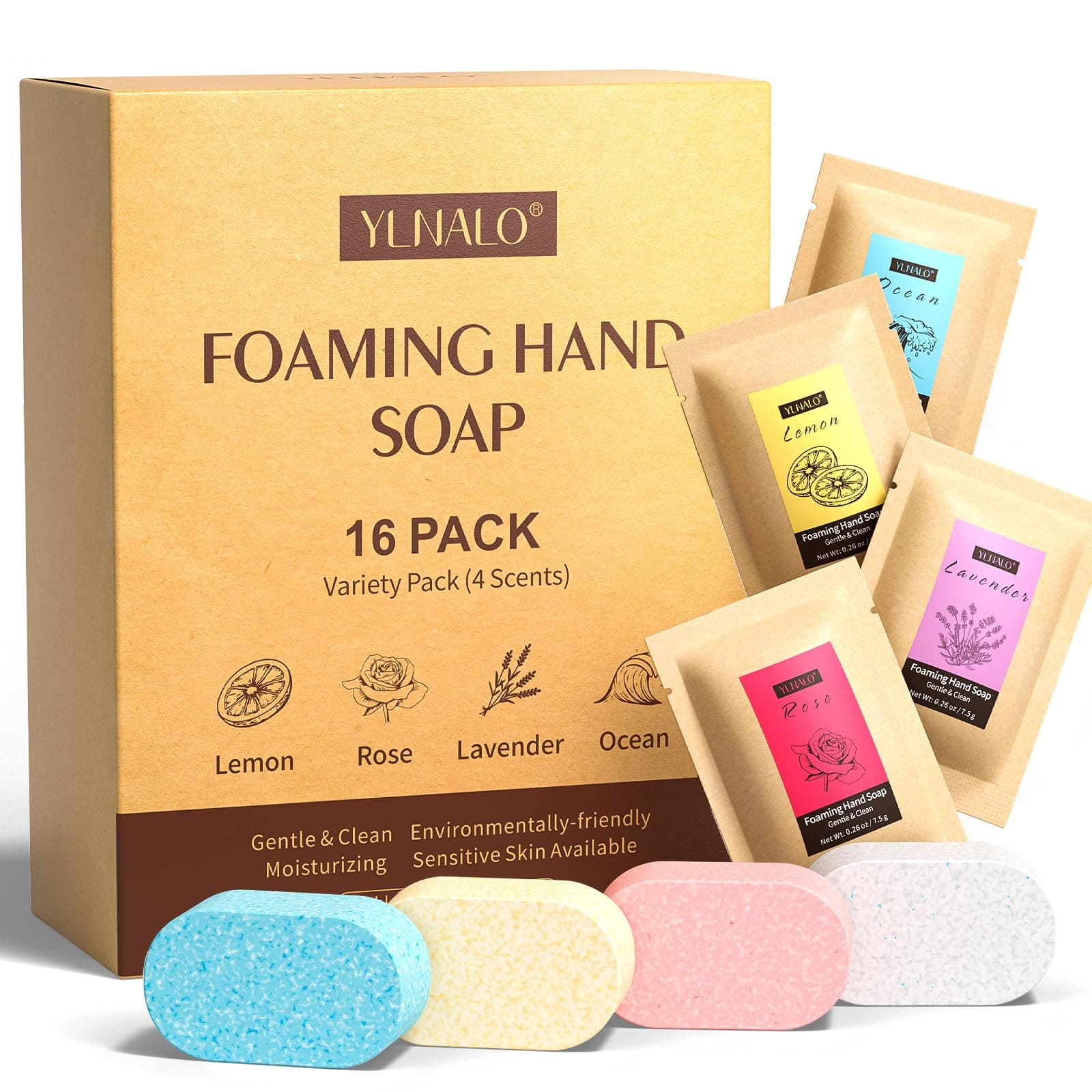 YLNALO Foaming Hand Soap Tablets,Foaming Hand Soap Tablets Refills 16 Pack - Makes 16 x 12 fl oz (192 fl oz total) - Variety Fragrance Soap Refills Tablets for Hands Washing Moisturizing