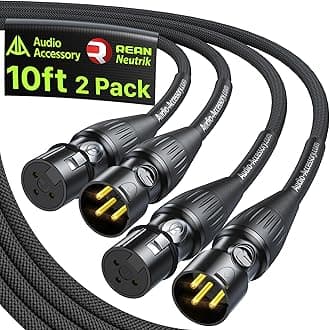 XLR Cables 10ft 2 Pack, Neutrik REAN Gold-Pin Connectors, 21AWG OFC, Kevlar-Reinforced Nylon Braided, AL & OFC Dual Shielded Male to Female Balanced XLR Microphone Cable for Shure