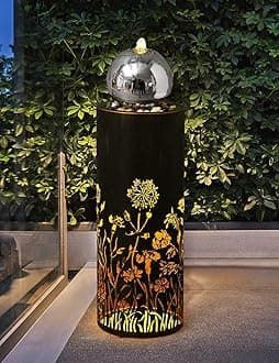 31.5” H Water Fountain Outdoor Garden Waterfall Fountains Indoor Outdoor Fountains and Waterfalls Modern Water Feature with Led Lights 2-Tier for Home Deck Porch Patio Backyard Decor