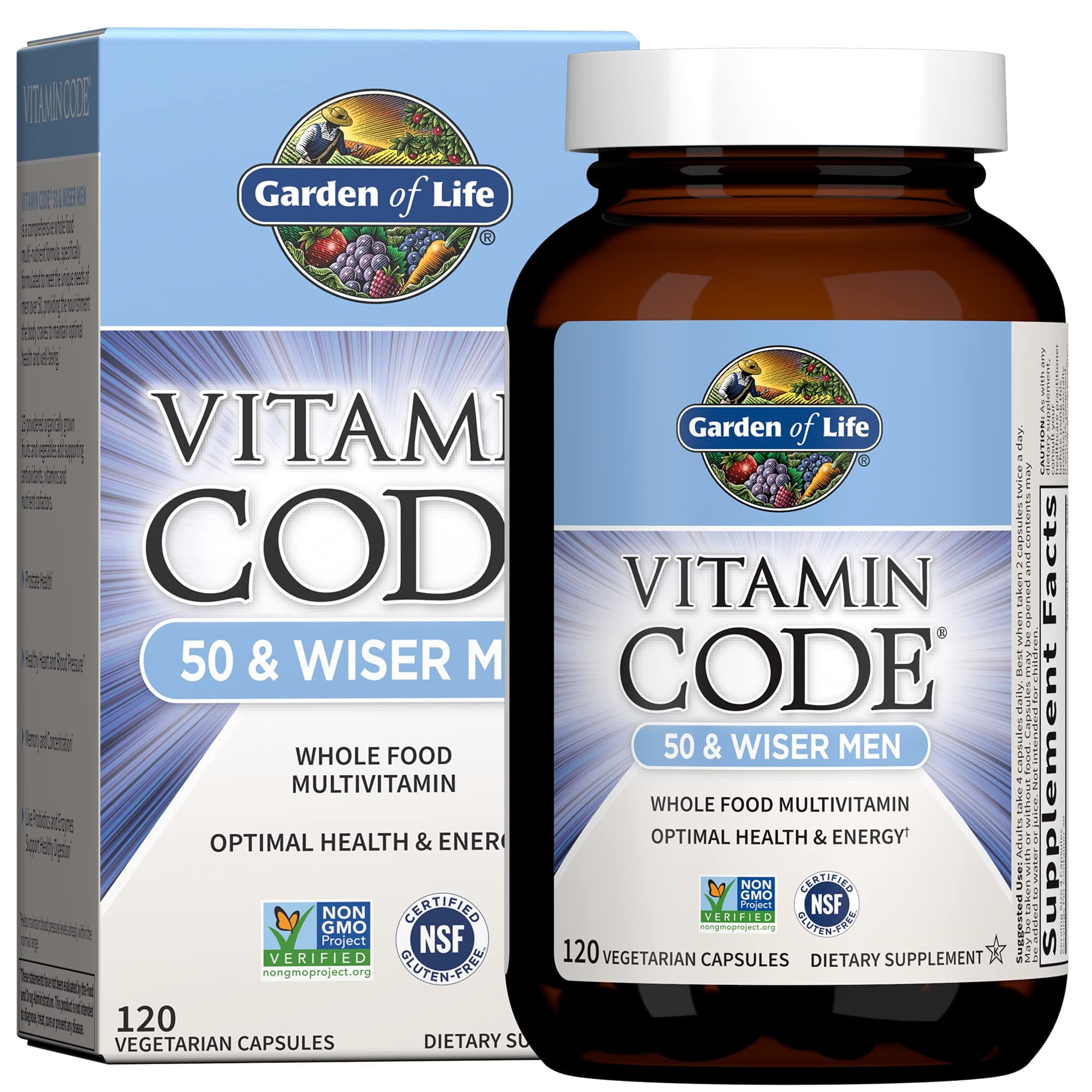 Multivitamin for Men - Vitamin Code 50 & Wiser Men's Raw Whole Food Vitamin Supplement with Probiotics, Vegetarian, 120 Capsules