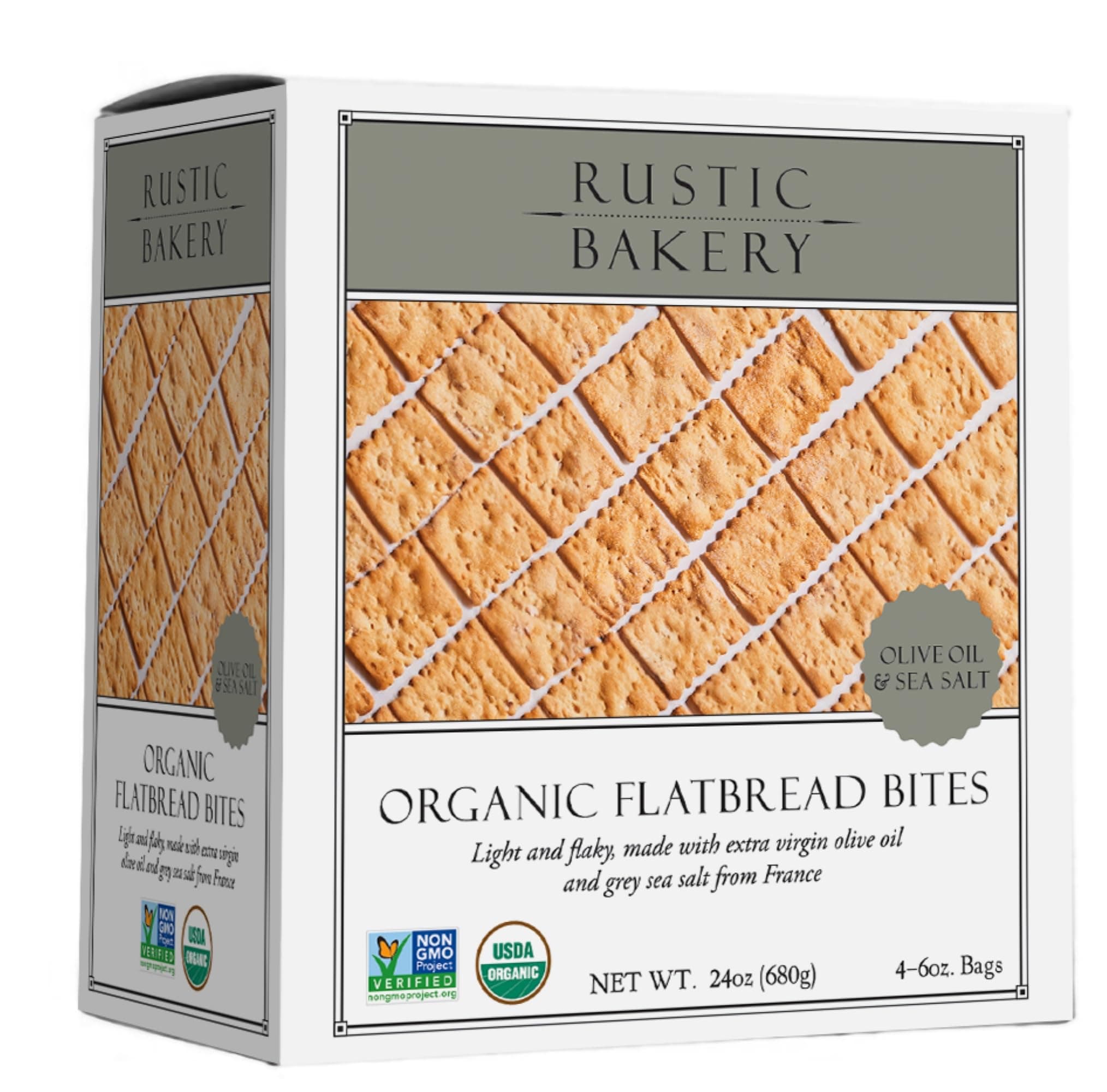 Handmade Sourdough Flatbread Cracker Bites - Olive Oil & Sel Gris - Sea Salt Charcuterie Crackers for Cheese Platters or Snacking - Made in California - Pack of 4, 6 Oz Bags