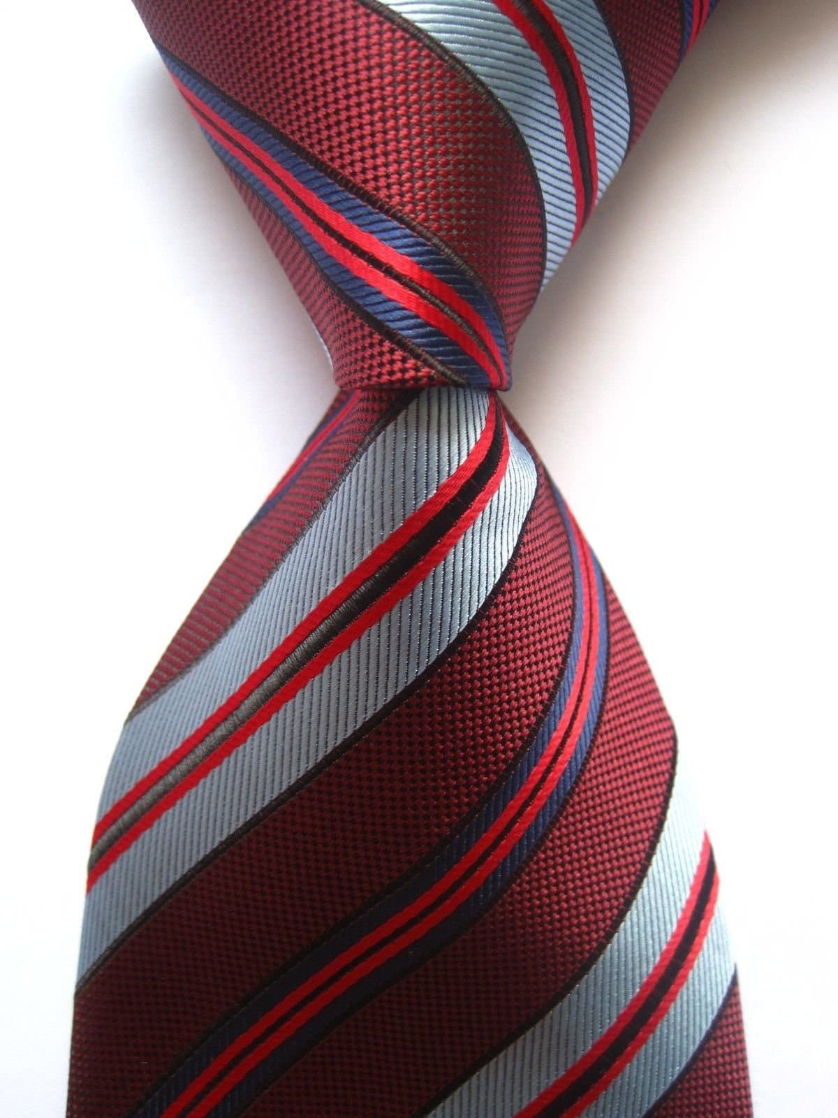 Scott Alone : New Classic Striped Red Blue 100% Jacquard Woven Silk Men's Tie Necktie