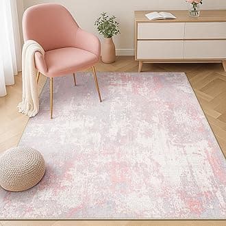 Washable Area Rugs 4'x6' Non-Slip Modern Abstract Soft for Living Room Entryway Bedroom Nursery, Print Pattern, Grey Pink